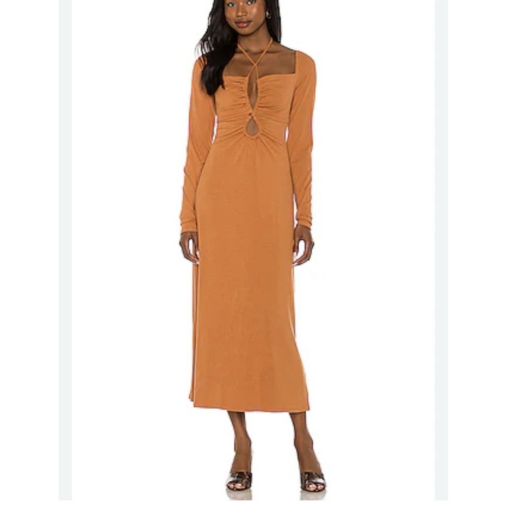 AFRM Size-L  Midi Dress Jordana Caramel Long Sleeve‎ Revolve $128